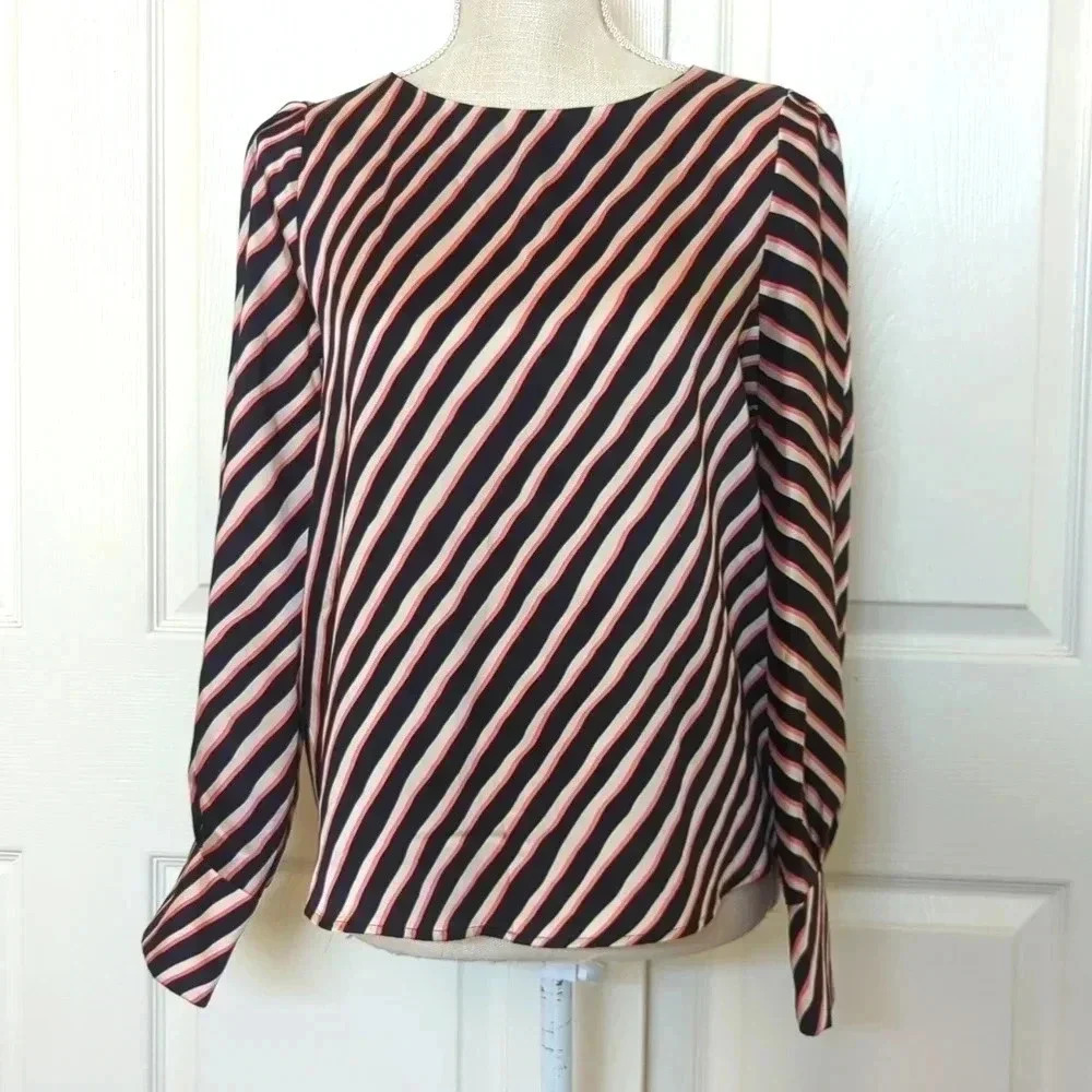 MNG Suit Black, cream and pink Striped Blouse